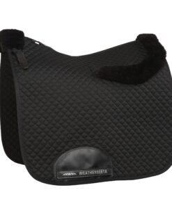 The WeatherBeeta Dressage Saddle Pad has a soft and durable polycotton outer with added premium thick rolled sheep wool to look like a built in half pad The PVC-covered girth patch provides added durability