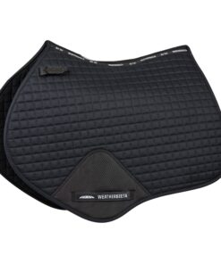 The durable WeatherBeeta Prime Jump Saddle Pad is a cotton pad and has a wick easy lining and breathable mesh spine to help keep your horse cool dry and comfortable